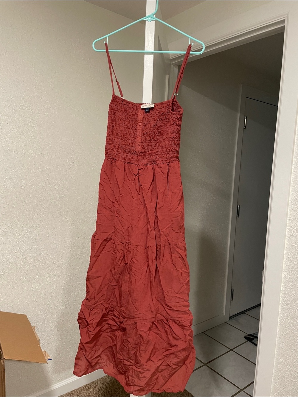 Smocked Bodice Spaghetti Strap Maxi Dress - Rust